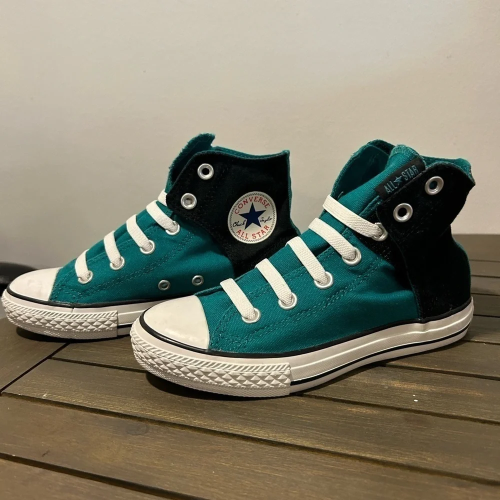 {Converse} Custom Chuck Taylor All Star Teal High-Top Sneakers